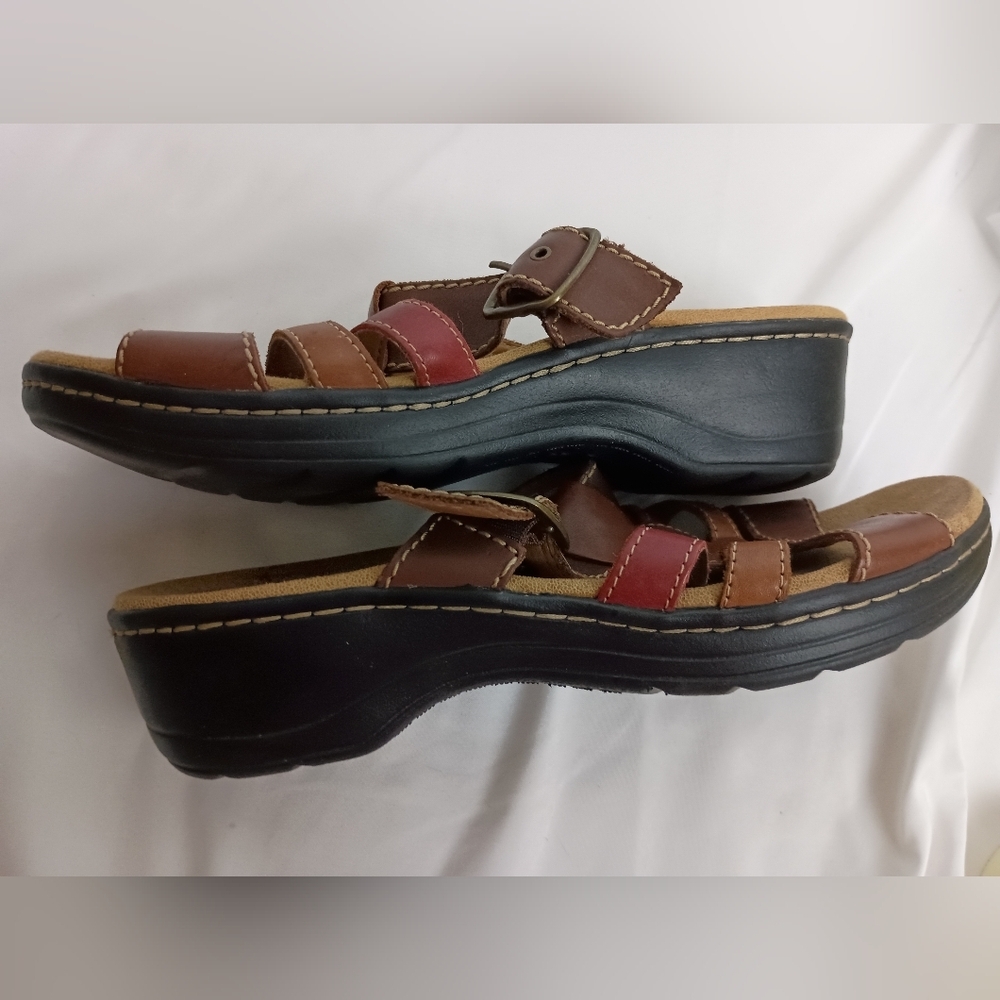 Clarks Women's Strappy 8 Brown Red Summer Casual Boho Slip On Sandals (#3) - Picture 5 of 8